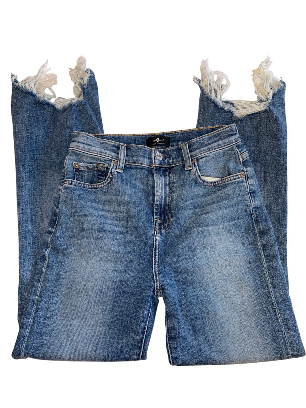 7 for all Mankind High Waist Slim Kick Frayed Hem Cropped Women's Jeans 25 Ankle